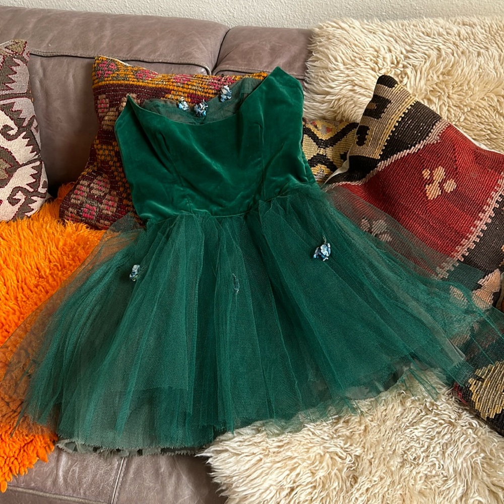 Vintage Emerald Green Tinker Bell Fairy Strapless Mini Dress